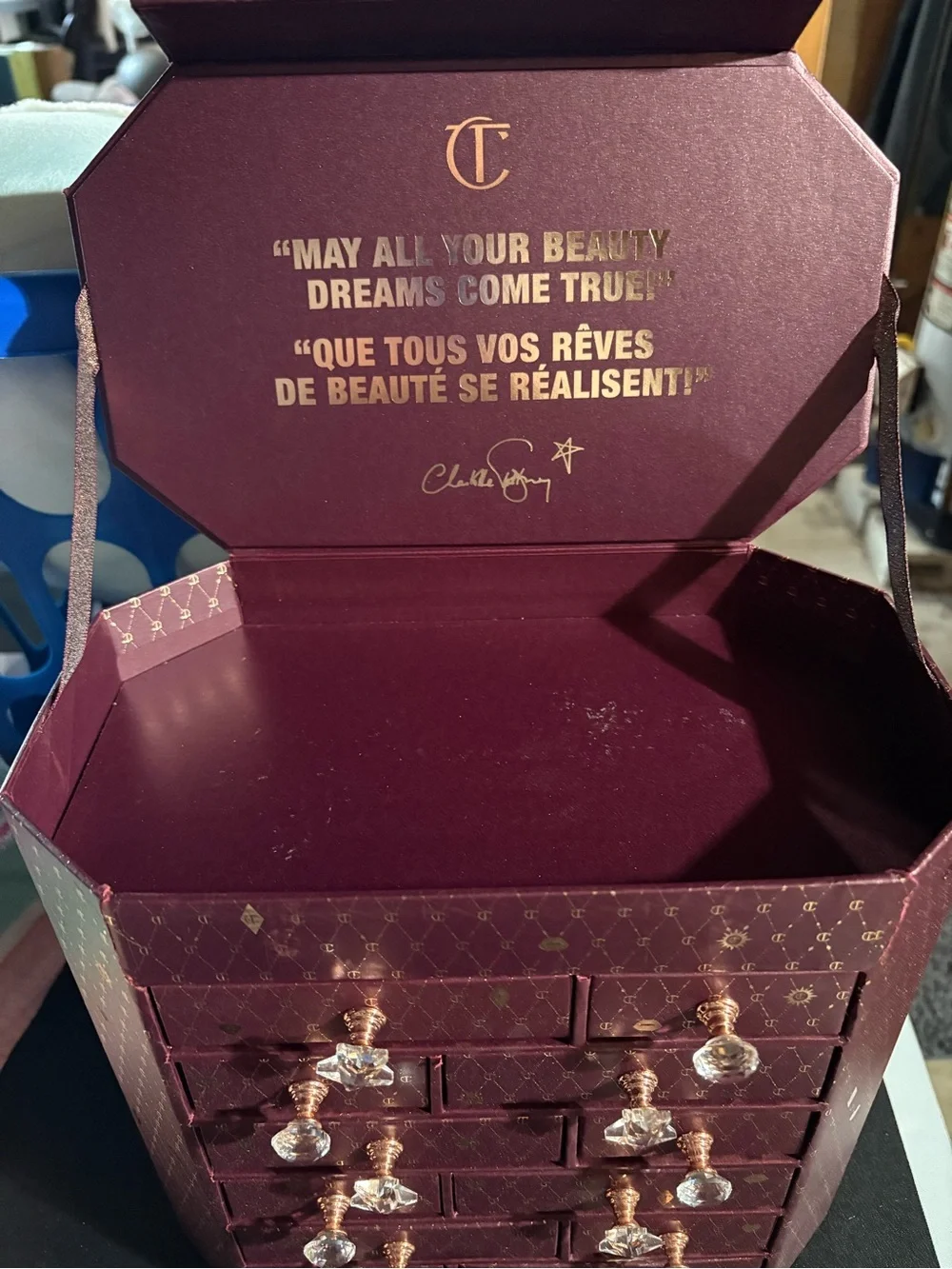 Charlotte Tilbury Burgundy Makeup Drawer Organizer